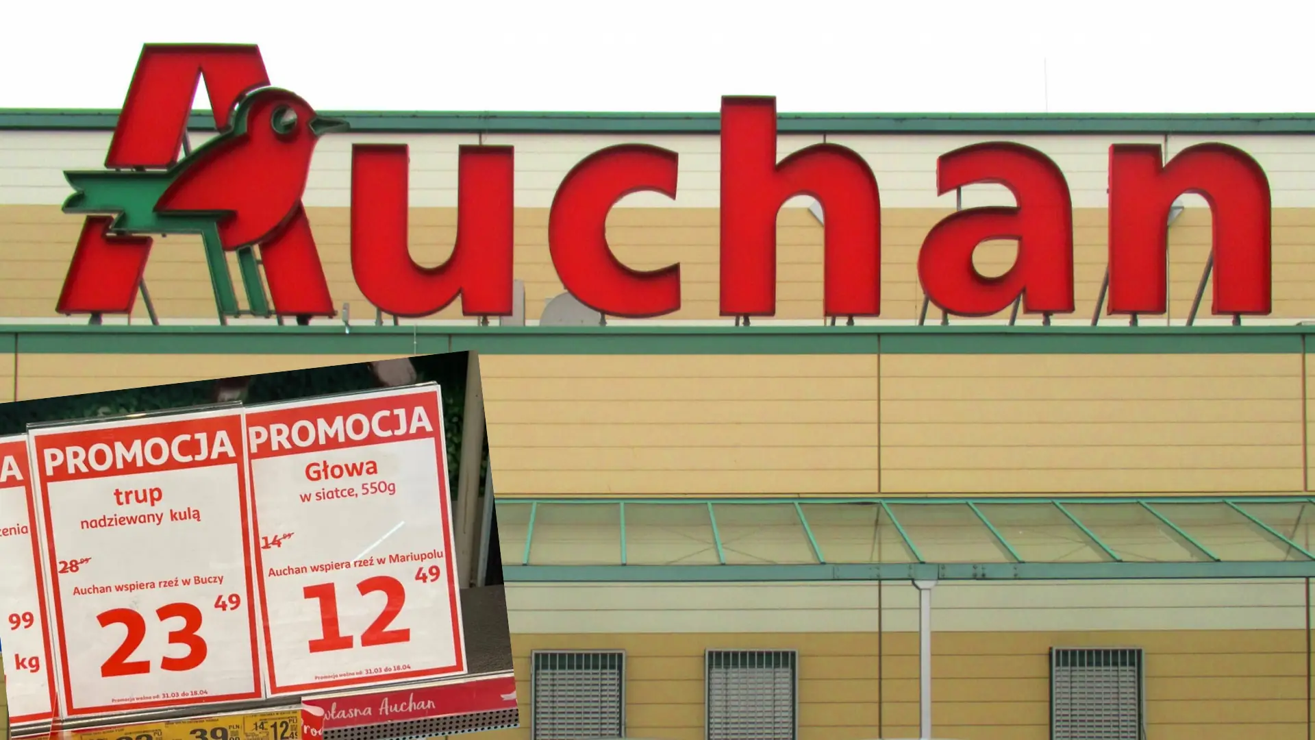 "Ubranka we krwi" i "głowa w siatce" na sklepowych półkach. Bojkot w Auchan