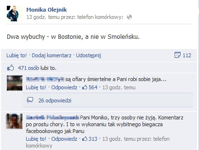 Screen z Facebooka Moniki Olejnik