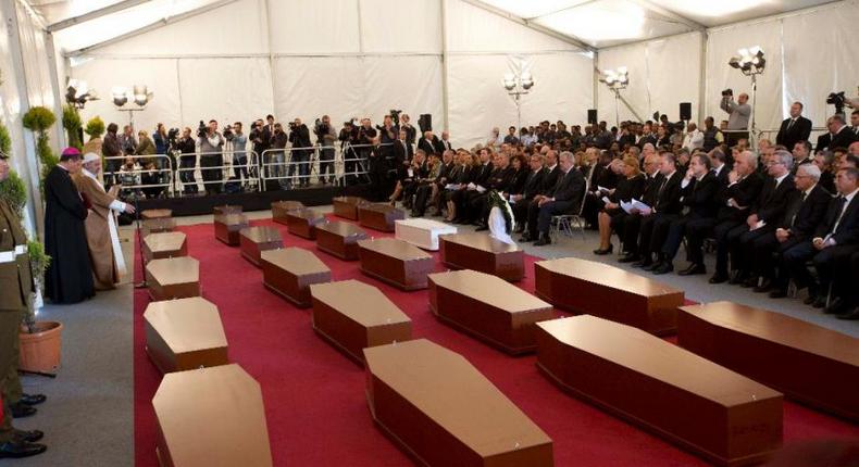 A view of the tent where a funeral service for 24 migrants drowned 