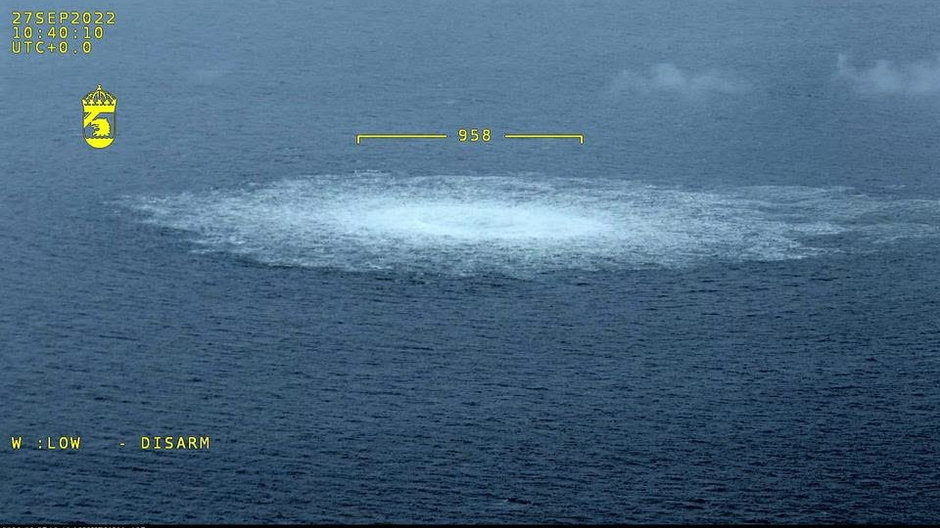 Wyciek gazu Nord Stream na Morzu Bałtyckim sfotografowany przez Szwedzką Straż Przybrzeżną