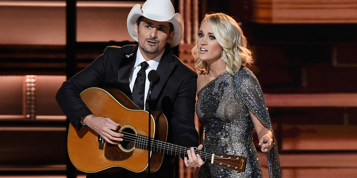Carrie Underwood and Brad Paisley mock Trump and Clinton at the CMA Awards