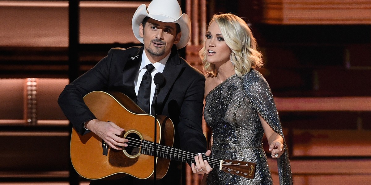 Carrie Underwood and Brad Paisley mock Trump and Clinton at the CMA Awards