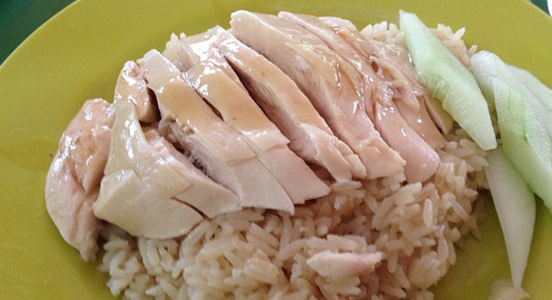 Chicken rice is Singapore's unofficial national dish. First, chicken is boiled in a flavorful broth. Then the rice is cooked in that same broth. The result is a fragrant, flavorful, succulent rice that pairs perfectly with the juicy chicken.