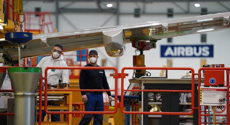 Airbus employees - like these in Hamburg, Germany - will receive the bonus in their next pay checkpicture alliance / Contributor / Getty