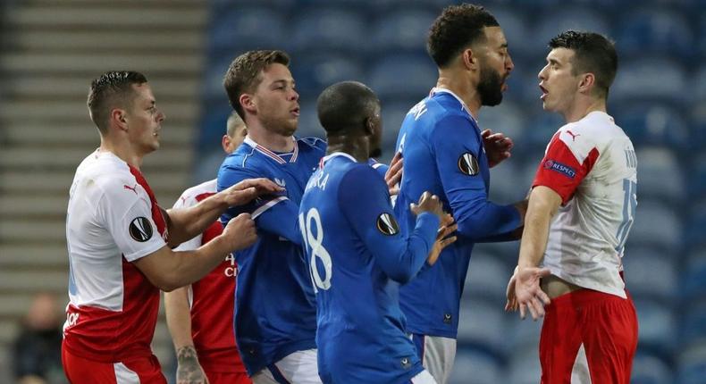 Kudela (R) was given a 10-match ban by UEFA for racially abusing Rangers player Glen Kamara Creator: Ian MacNicol