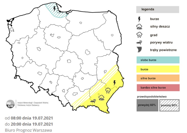 Prognoza burz na poniedziałek