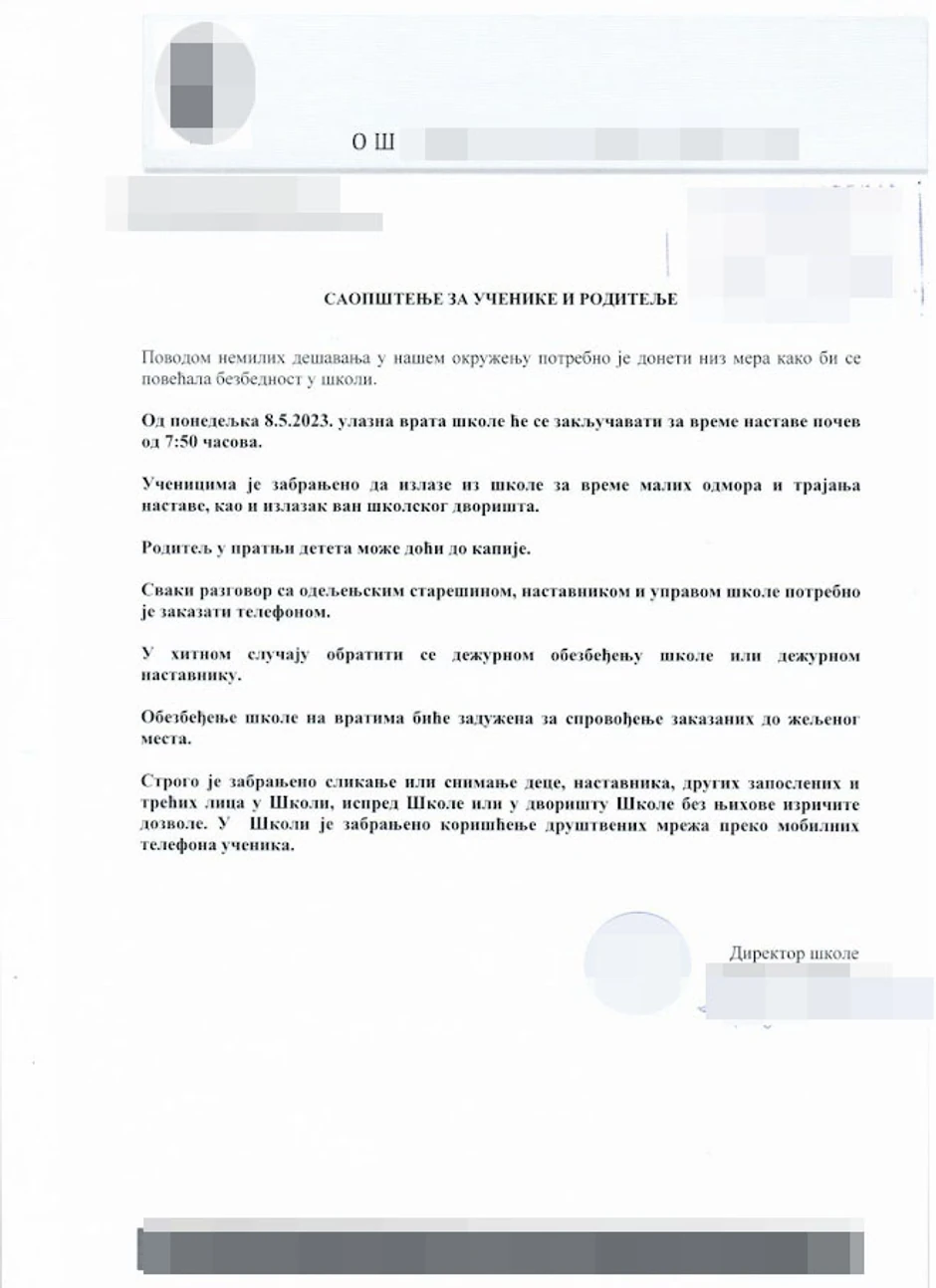 Škole obavestile o novim merama bezbednosti