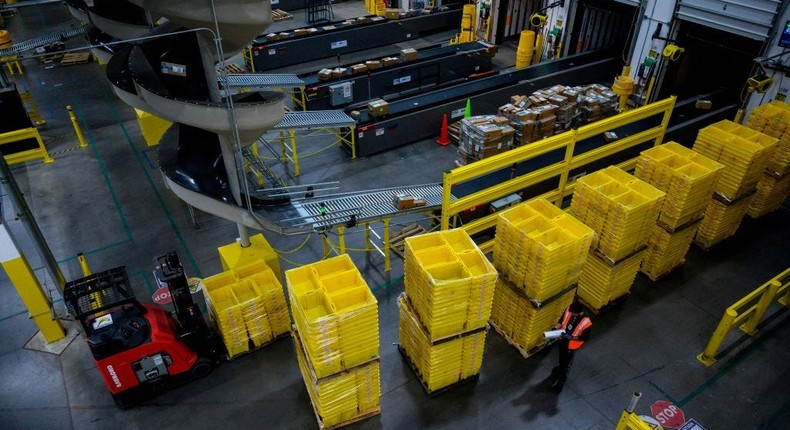 Amazon's JFK8 fulfillment center on Staten Island, New York, which this year became the first US Amazon warehouse to unionize.