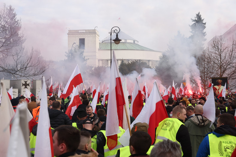 Rolnicy przed Sejmem podczas protestu w Warszawie