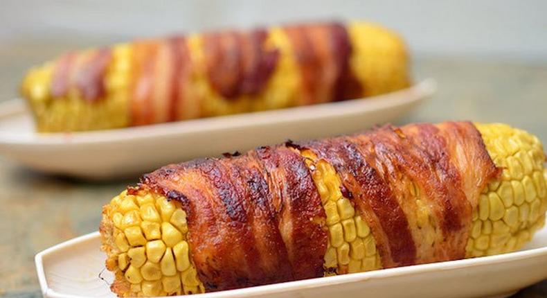 Corn with bacon wrapped round it.