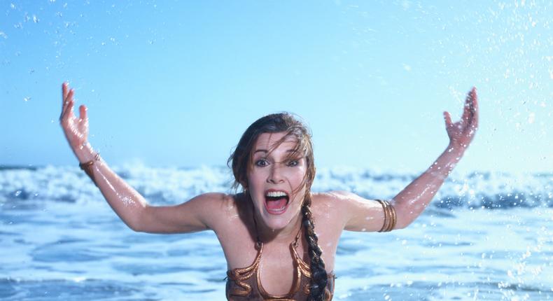 Carrie Fisher wearing the Princess Leia bikini in the sea.Aron Rapoport/Corbis/Getty Images
