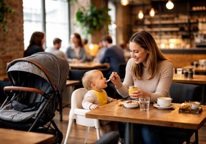 Majka i beba u kafiću