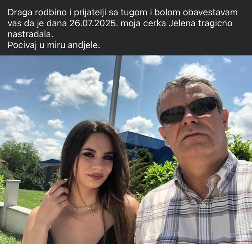 Objava oca poginule Jelene Radovanović
