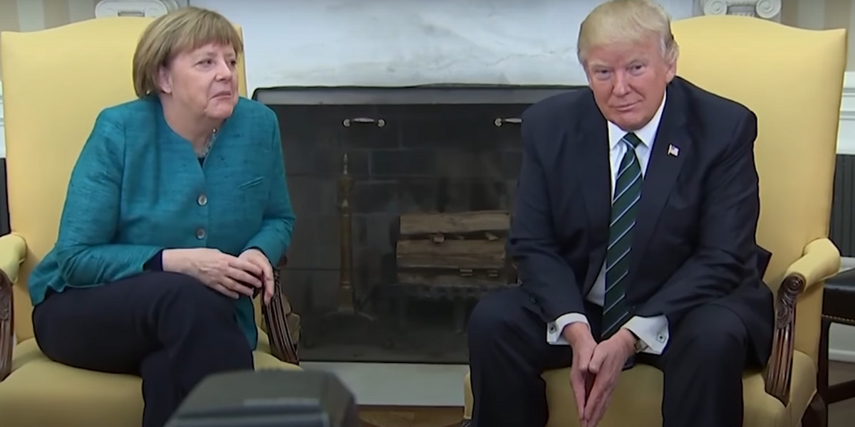 Angela Merkel i Donald Trump w Gabicnecie Owalnym w Białym Domu
