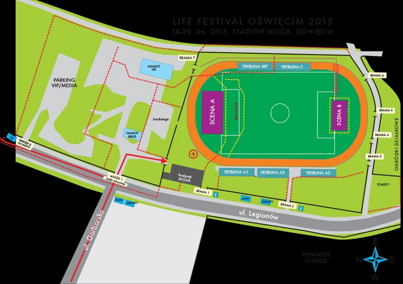 Life Festival Oświęcim - mapa Satdionu MOSiR