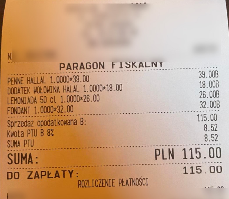 Cena za obiad w restauracji z menu halal