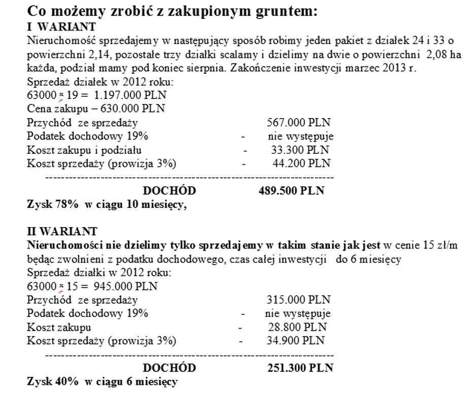 Symulacja zysków z inwestycji w grunty w woj. dolnośląskim 