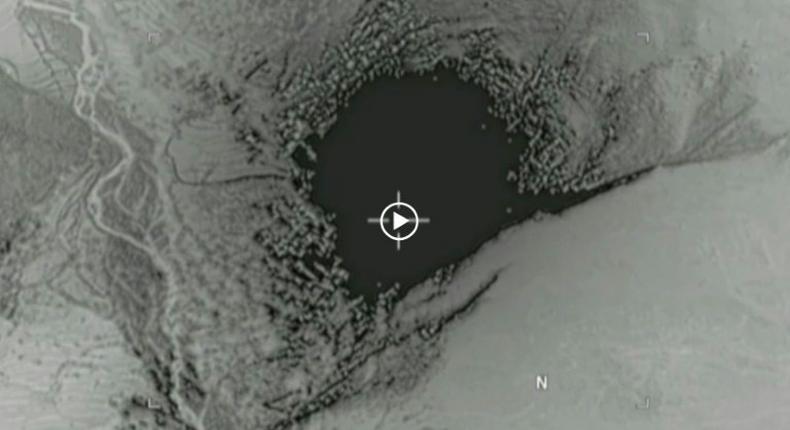 A video grab from April 13, 2017 footage courtesy of the Department of Defense shows a GBU-43/B Massive Ordnance Air Blast bomb striking an IS cave and tunnel systems in the Achin district of Afghanistan's Nangarhar province