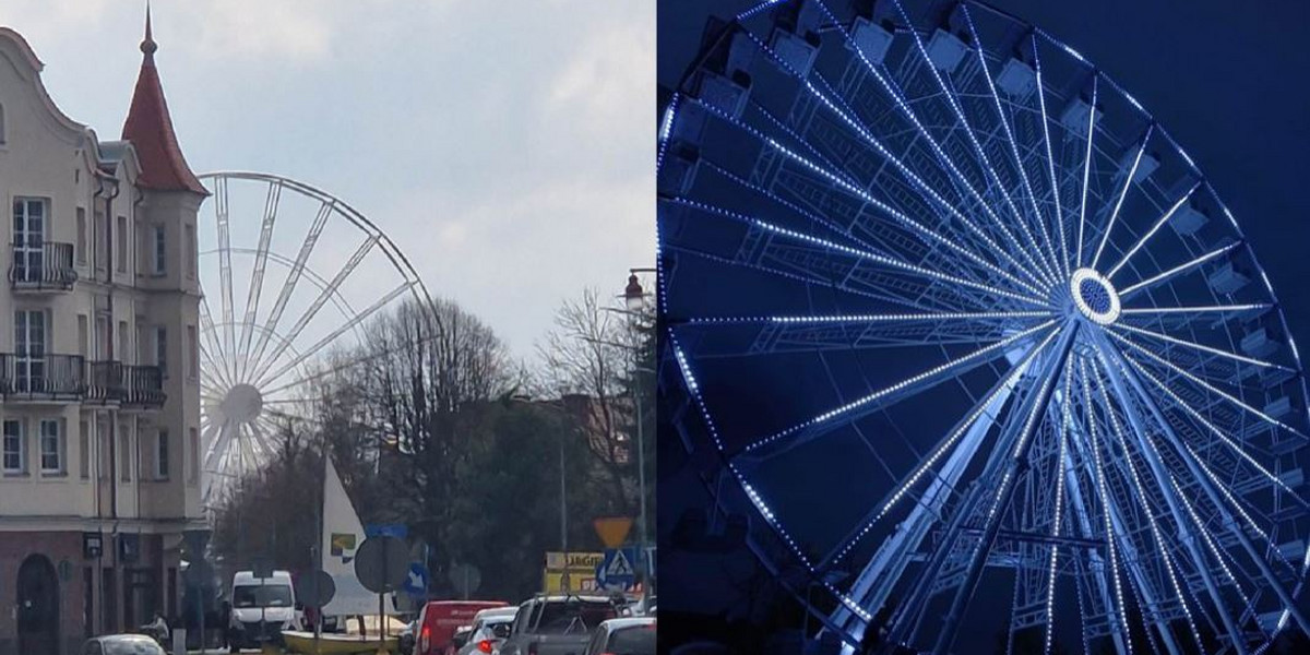 Koło widokowe w Giżycku na zdjęciach burmistrza i Lunaparku Bajka