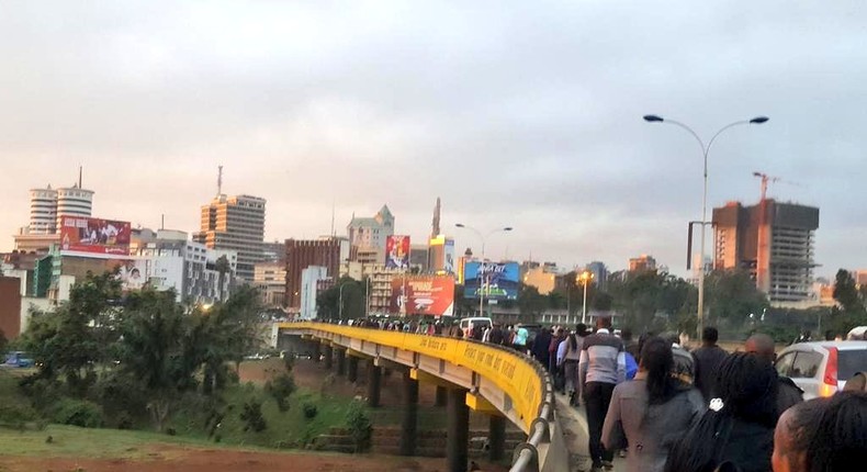 Passengers walking to the new stages 