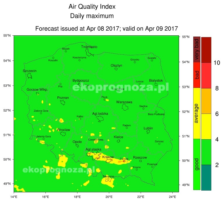 Ekoprognoza na 9 kwietnia 2017r.