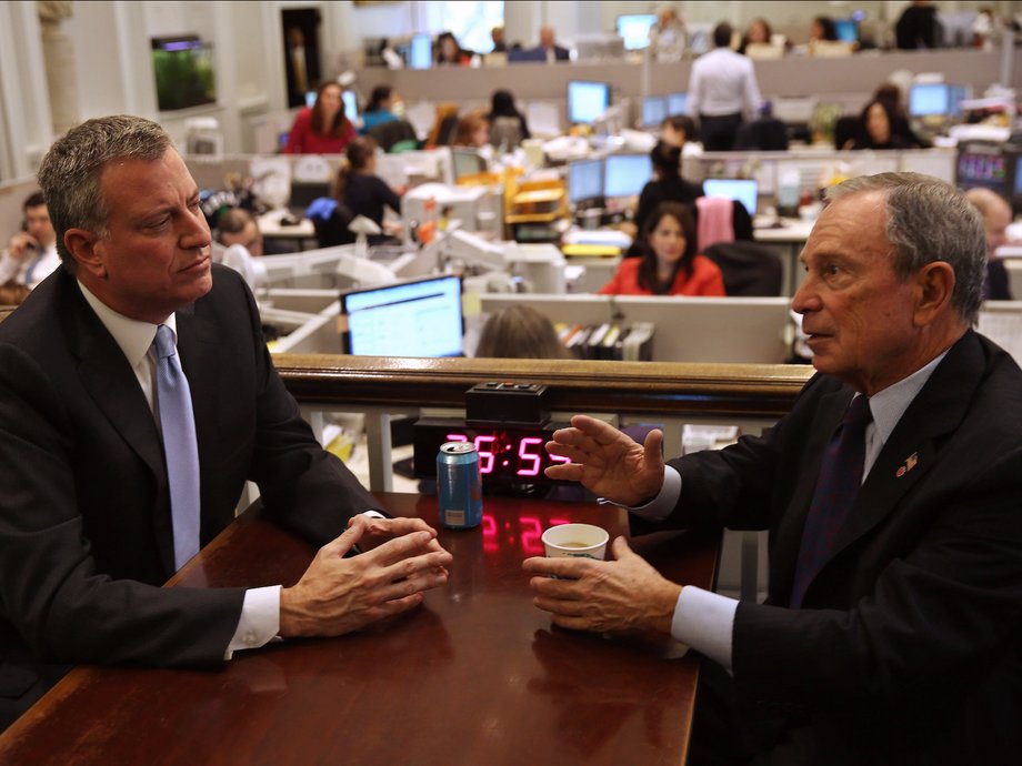 Bill de Blasio speaks with Michael Bloomberg in November 2013