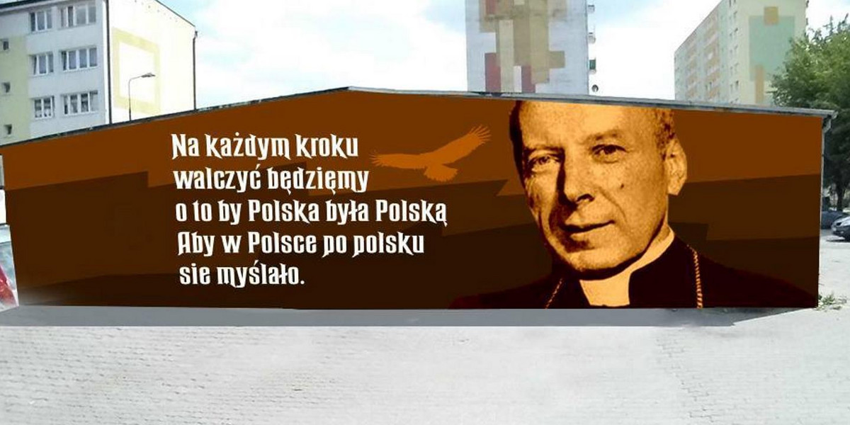 Mural z kardynałem Wyszyńskim