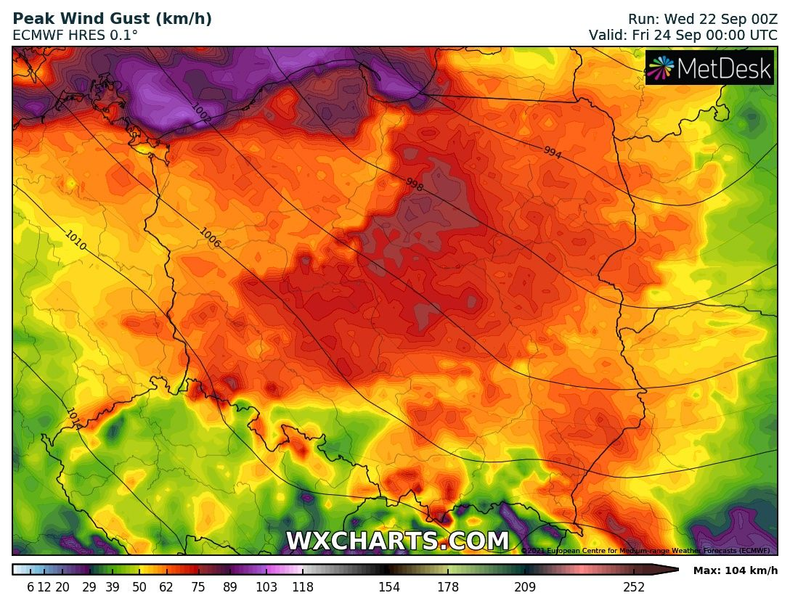 W nocy z czwartku na piątek powieje najmocniej, nad morzem do 90-100 km na godz.