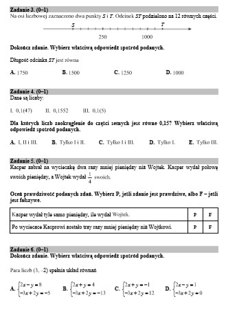 Egzamin gimnazjalny z matematyki - odpowiedzi