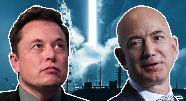 Elon Musk SpaceX versus Jeff Bezos Blue Origin 4x3 BI Graphics