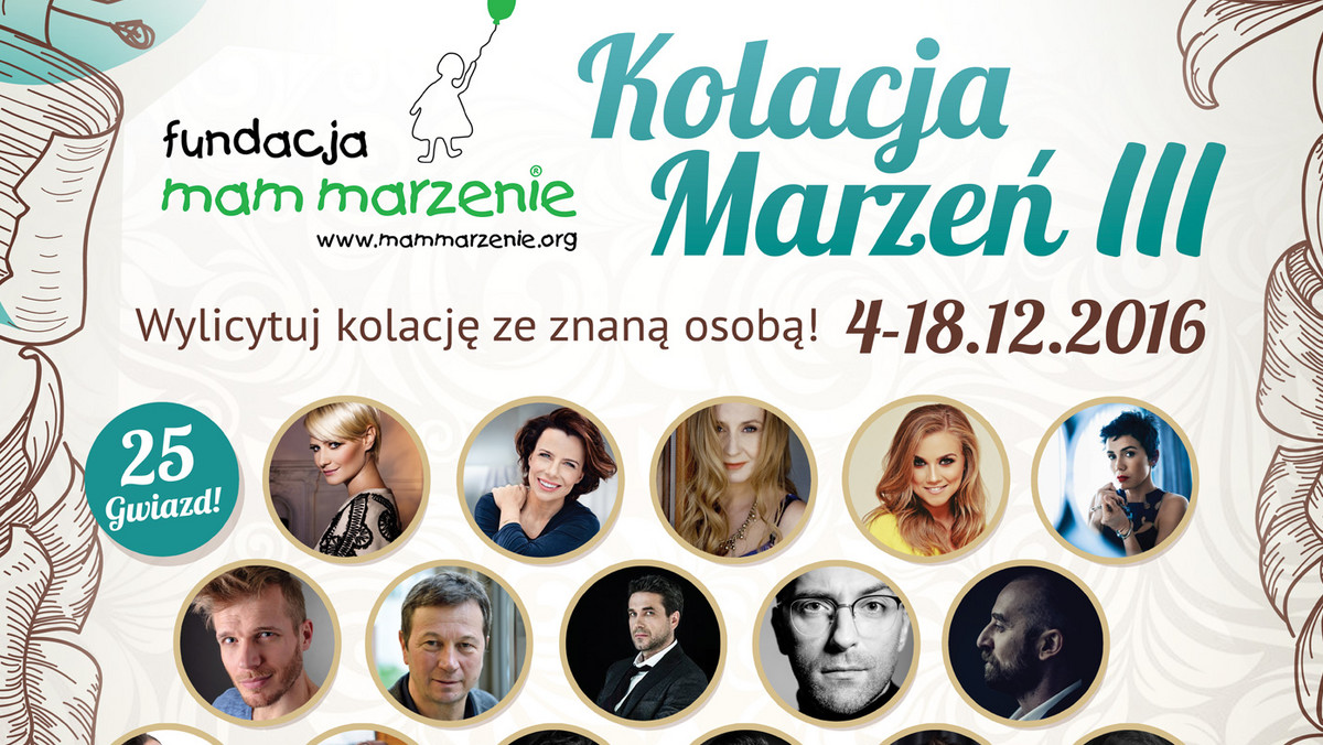 Fundacja Mam Marzenie organizuje w serwisie charytatywni.allegro.pl – trzecią edycję ogólnopolskiej aukcji internetowej "Kolacja Marzeń". Dochód z aukcji zostanie przekazany na realizację marzeń podopiecznych Fundacji.