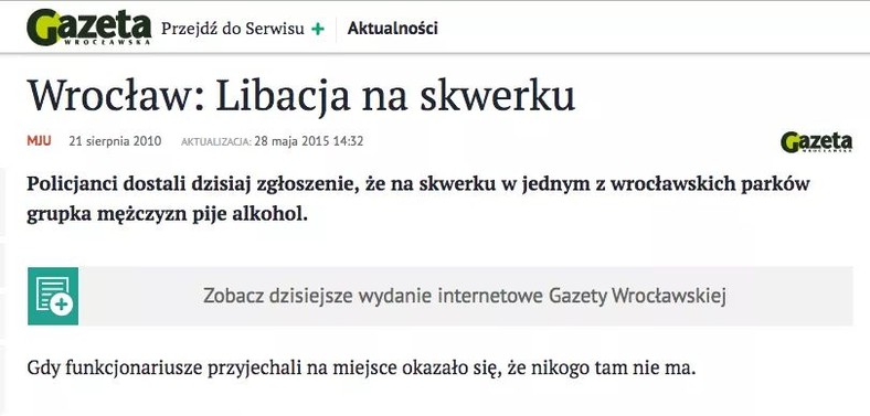 Zrzut ekranu ze słynnego już newsa