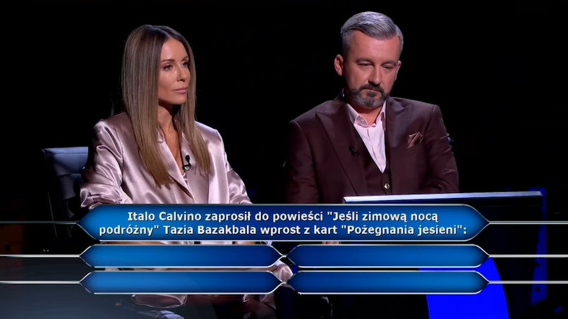 Krzysztof Skórzyński oraz Małgorzata Rozenek-Majdan w programie "Milionerzy" (screen z programu)