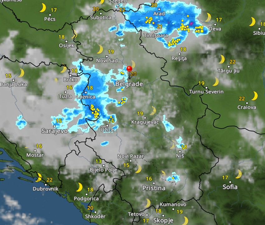 Kretanje nevremena u 2 časa