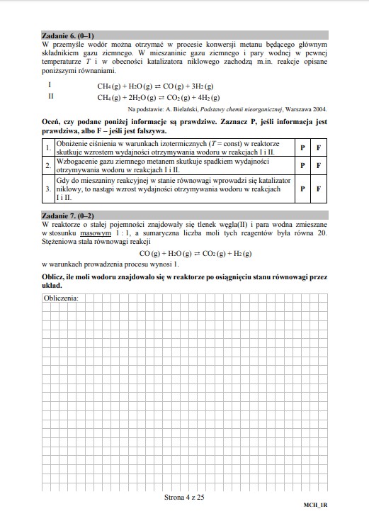 Matura z chemii - arkusz, poziom rozszerzony