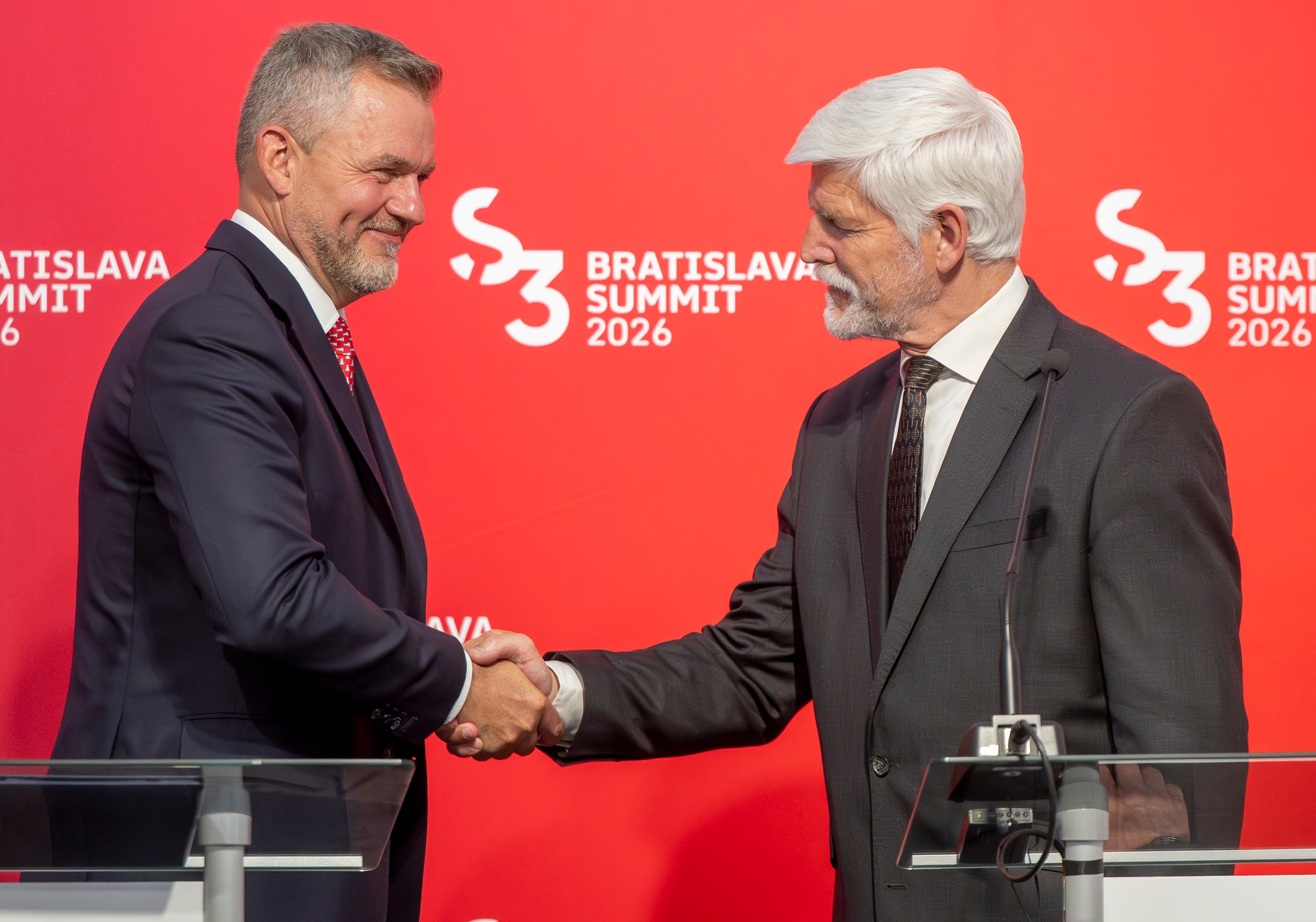 Tlačová konferencia po stretnutí prezidentov krajín Slavkovského formátu v Bratislave.