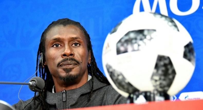 Aliou Cisse parle à la presse lors de la Coupe du Monde 2018 à Moscou