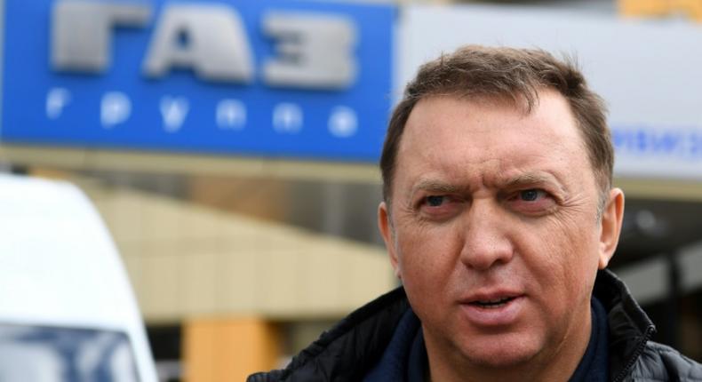 Russian tycoon Oleg Deripaska speaks to the media outside his carmaker GAZ plant in Nizhny Novgorod about how he may be forced to shutter the factory due to US sanctions