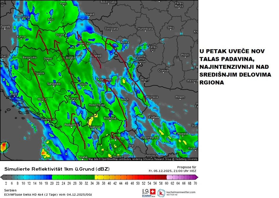 U petak uveče se očekuju intenzivnije padavine
