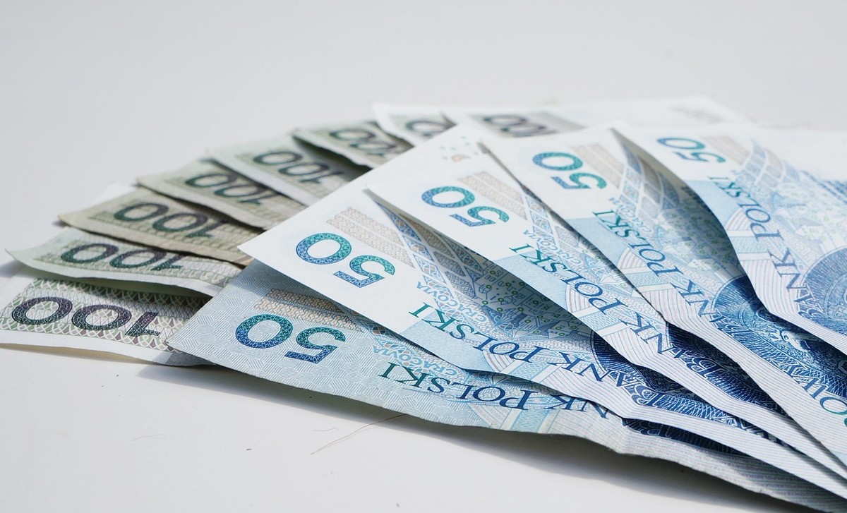 Rozsypane polskie banknoty o nominałach 50 i 100 zł ułożone w wachlarz na białym tle. Ruszył nabór wniosków o zasiłki rodzinne i świadczenia alimentacyjne. Zobacz, jakie są kwoty i kryteria dochodowe.
