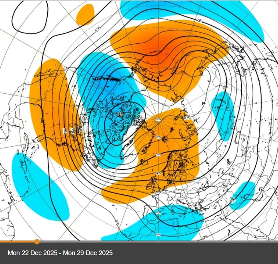 Kretanje polarnog vrtloga od 22. do 29. decembra