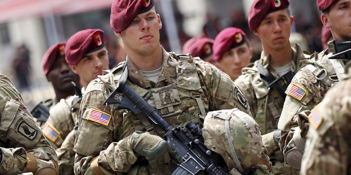 U.S. military personnel take part in Georgia's Independence Day celebration in Tbilisi, Georgia, May 26, 2015.