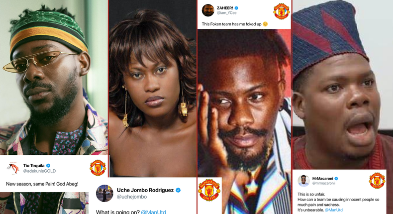 How Nigerian celebrities reacted to Manchester United's dismal loss to Brentford on Saturday in the Premier League