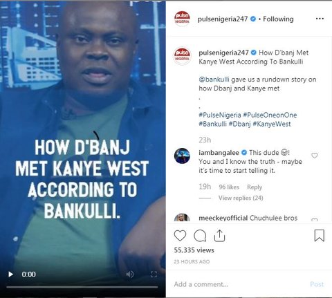 D'Banj responds to Bankulli's story about how he met Kanye West. (Instagram/PulseNigeria247)