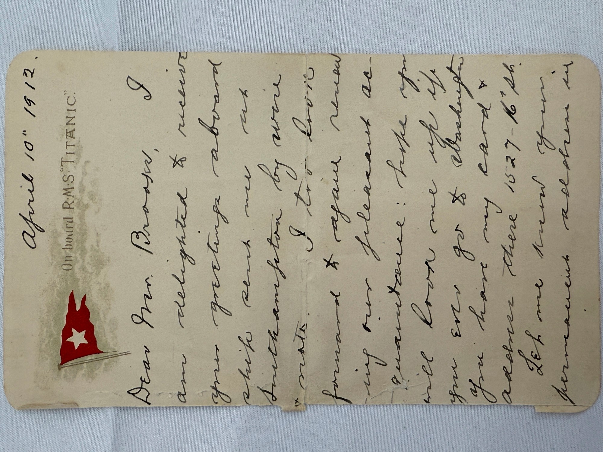 List napísaný na palube Titanicu.