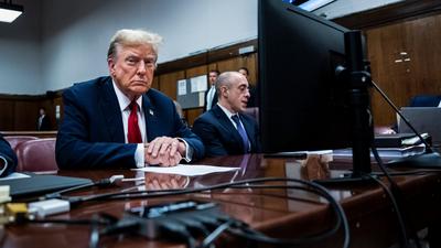 Former President Donald Trump appears with his legal team at the start of jury selection in his criminal trial in New York City.Jabin Botsford-Pool/Getty Images