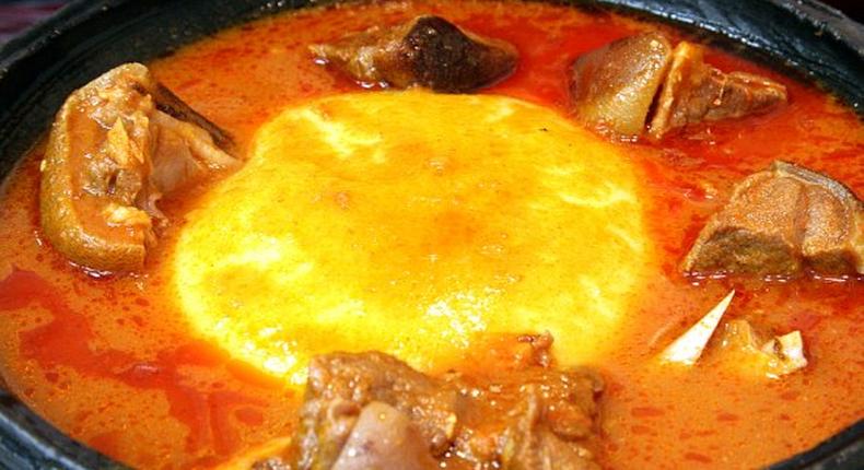 Yam fufu and goat light soup