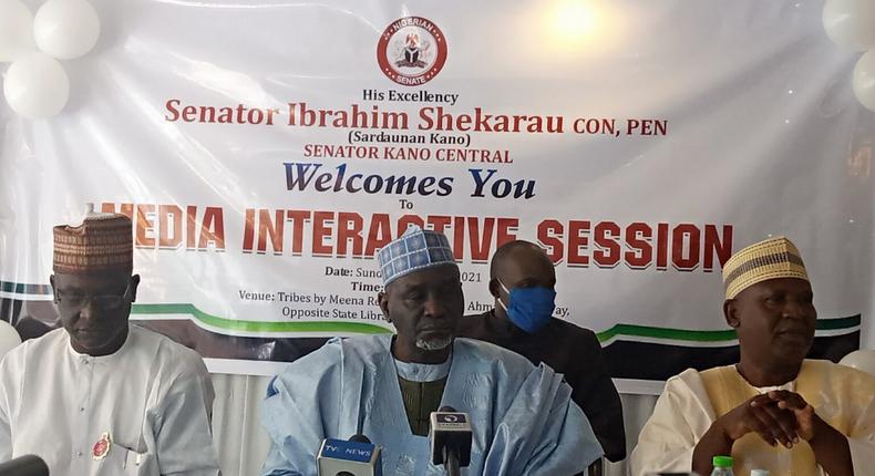 In the middle: Former governor of Kano State, Ibrahaim Shekarau says his relationship with Ganduje and Kwankwaso remains cordial (NAN)