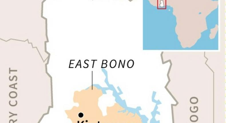 Map locating fatal bus crash in Kintampo, Ghana