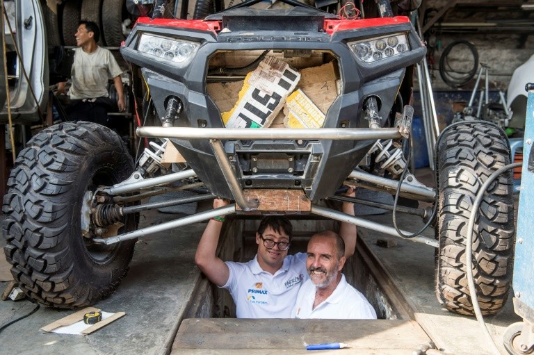 Jacques Barron (right) says his son and co-driver Lucas will be the car's eyes during the Dakar Rally in Peru